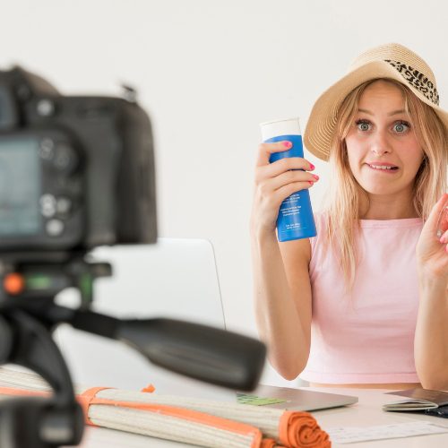 blonde-influencer-recording-holidays-video